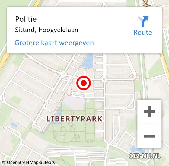 Locatie op kaart van de 112 melding: Politie Sittard, Hoogveldlaan op 4 juli 2024 17:03