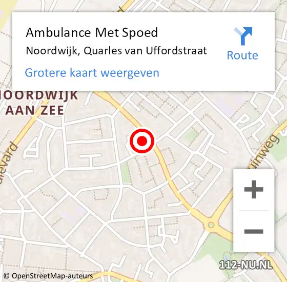 Locatie op kaart van de 112 melding: Ambulance Met Spoed Naar Noordwijk, Quarles van Uffordstraat op 4 juli 2024 17:07