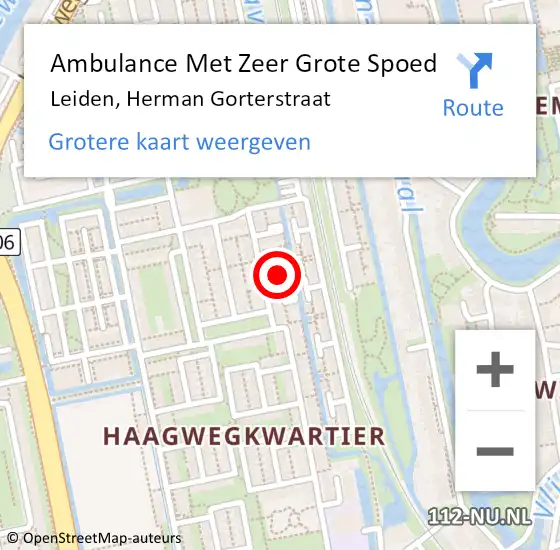 Locatie op kaart van de 112 melding: Ambulance Met Zeer Grote Spoed Naar Leiden, Herman Gorterstraat op 4 juli 2024 17:42