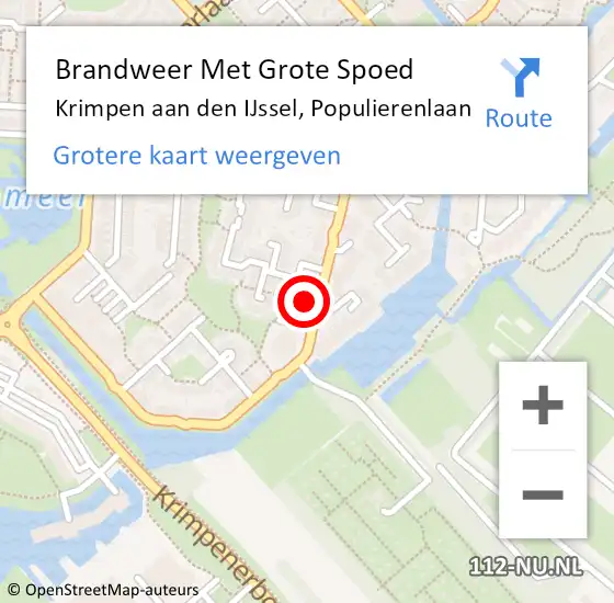 Locatie op kaart van de 112 melding: Brandweer Met Grote Spoed Naar Krimpen aan den IJssel, Populierenlaan op 4 juli 2024 17:51