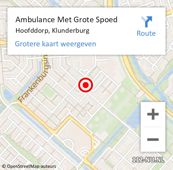 Locatie op kaart van de 112 melding: Ambulance Met Grote Spoed Naar Hoofddorp, Klunderburg op 4 juli 2024 17:52