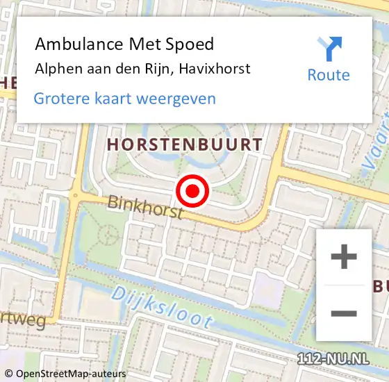 Locatie op kaart van de 112 melding: Ambulance Met Spoed Naar Alphen aan den Rijn, Havixhorst op 4 juli 2024 18:04