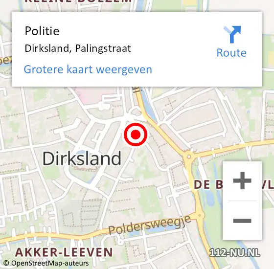 Locatie op kaart van de 112 melding: Politie Dirksland, Palingstraat op 4 juli 2024 18:07