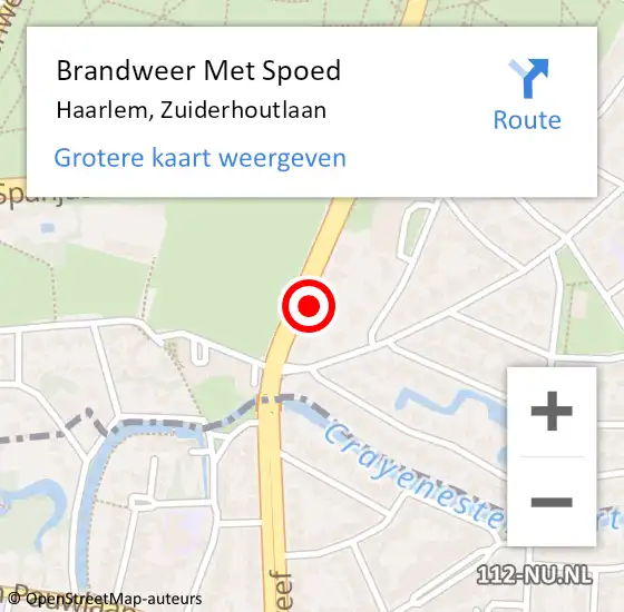 Locatie op kaart van de 112 melding: Brandweer Met Spoed Naar Haarlem, Zuiderhoutlaan op 4 juli 2024 18:19