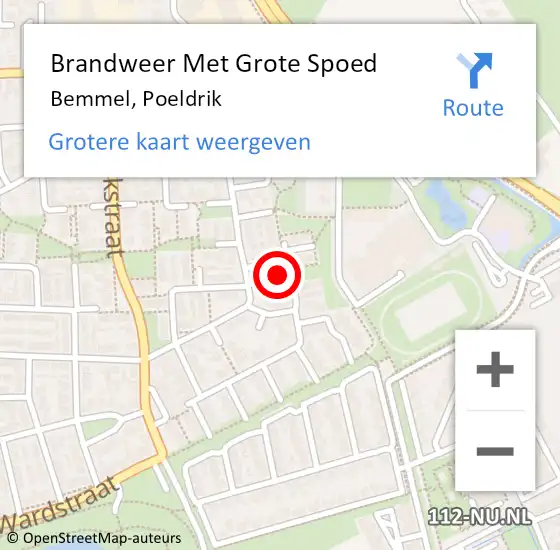 Locatie op kaart van de 112 melding: Brandweer Met Grote Spoed Naar Bemmel, Poeldrik op 4 juli 2024 18:27