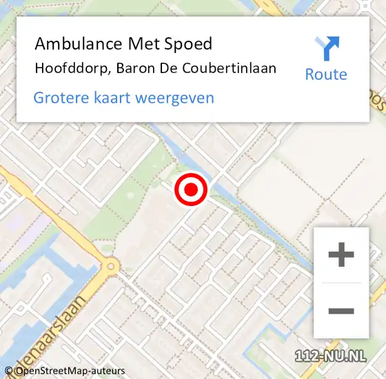 Locatie op kaart van de 112 melding: Ambulance Met Spoed Naar Hoofddorp, Baron De Coubertinlaan op 4 juli 2024 18:29