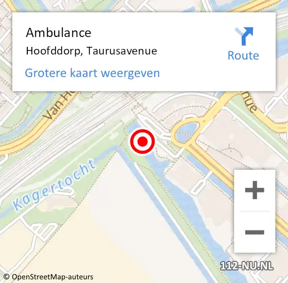 Locatie op kaart van de 112 melding: Ambulance Hoofddorp, Taurusavenue op 4 juli 2024 18:32