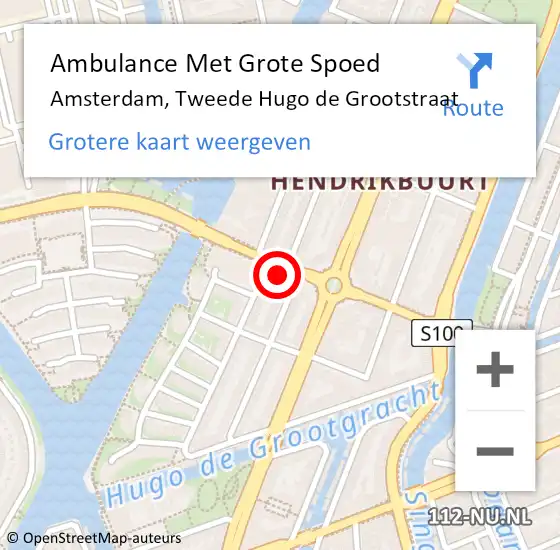 Locatie op kaart van de 112 melding: Ambulance Met Grote Spoed Naar Amsterdam, Tweede Hugo de Grootstraat op 4 juli 2024 19:05