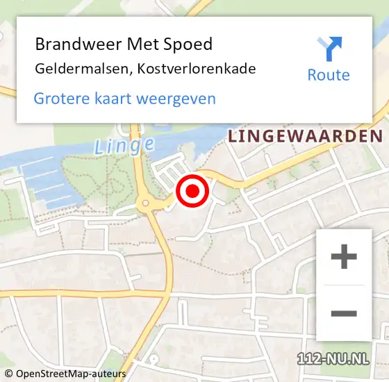 Locatie op kaart van de 112 melding: Brandweer Met Spoed Naar Geldermalsen, Kostverlorenkade op 4 juli 2024 19:12