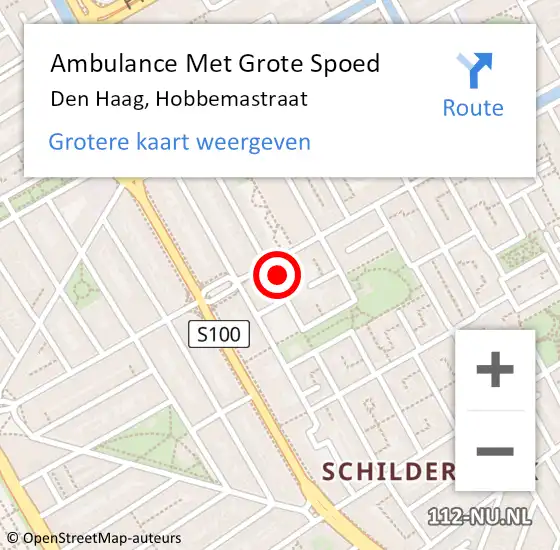 Locatie op kaart van de 112 melding: Ambulance Met Grote Spoed Naar Den Haag, Hobbemastraat op 4 juli 2024 19:20