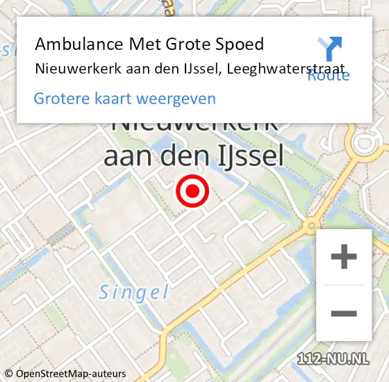 Locatie op kaart van de 112 melding: Ambulance Met Grote Spoed Naar Nieuwerkerk aan den IJssel, Leeghwaterstraat op 4 juli 2024 19:23