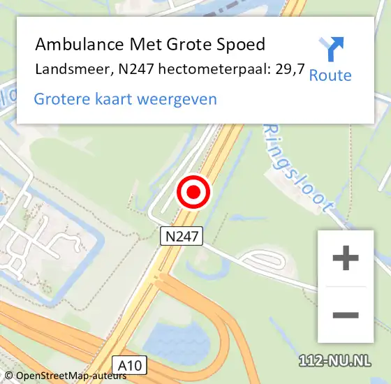 Locatie op kaart van de 112 melding: Ambulance Met Grote Spoed Naar Landsmeer, N247 hectometerpaal: 29,7 op 4 juli 2024 19:28