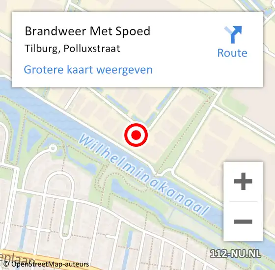 Locatie op kaart van de 112 melding: Brandweer Met Spoed Naar Tilburg, Polluxstraat op 4 juli 2024 19:32