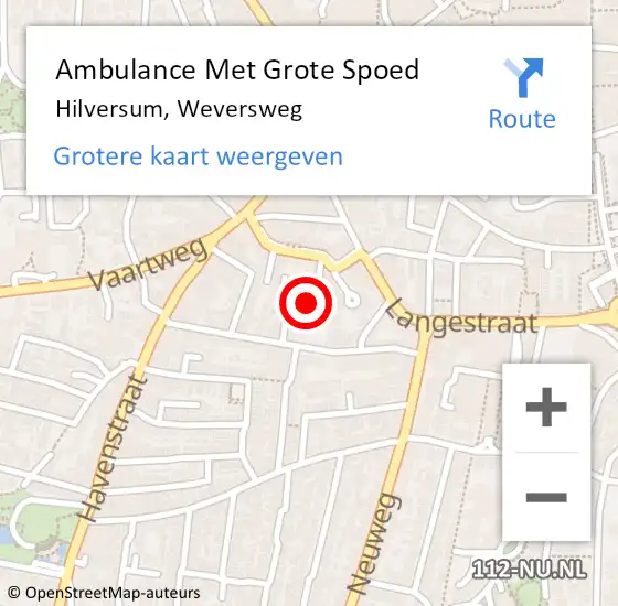 Locatie op kaart van de 112 melding: Ambulance Met Grote Spoed Naar Hilversum, Weversweg op 11 oktober 2014 21:36