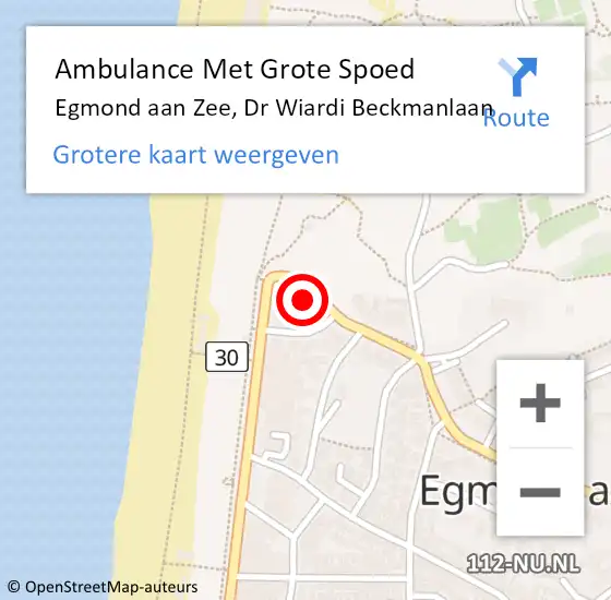 Locatie op kaart van de 112 melding: Ambulance Met Grote Spoed Naar Egmond aan Zee, Dr Wiardi Beckmanlaan op 4 juli 2024 19:46