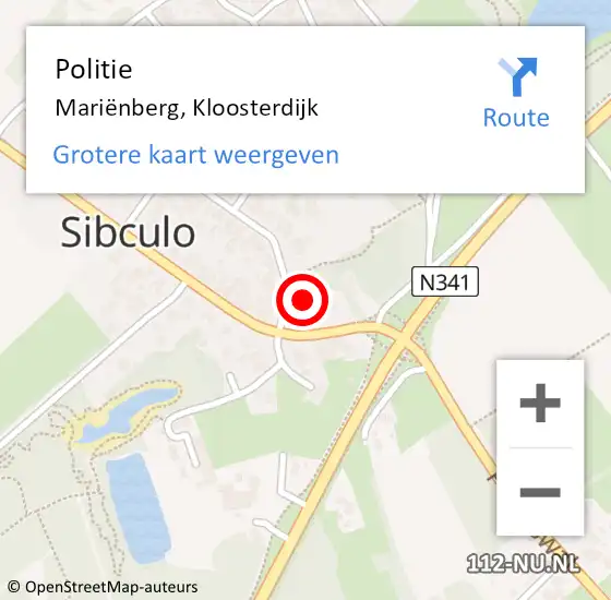 Locatie op kaart van de 112 melding: Politie Mariënberg, Kloosterdijk op 4 juli 2024 19:50