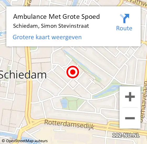 Locatie op kaart van de 112 melding: Ambulance Met Grote Spoed Naar Schiedam, Simon Stevinstraat op 4 juli 2024 20:00