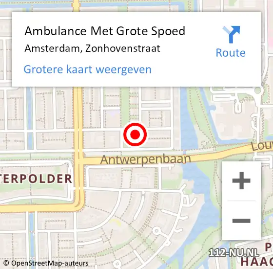 Locatie op kaart van de 112 melding: Ambulance Met Grote Spoed Naar Amsterdam, Zonhovenstraat op 4 juli 2024 20:04