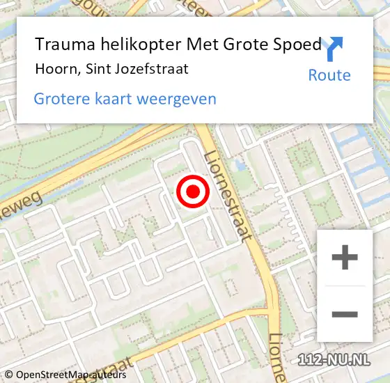 Locatie op kaart van de 112 melding: Trauma helikopter Met Grote Spoed Naar Hoorn, Sint Jozefstraat op 4 juli 2024 20:12