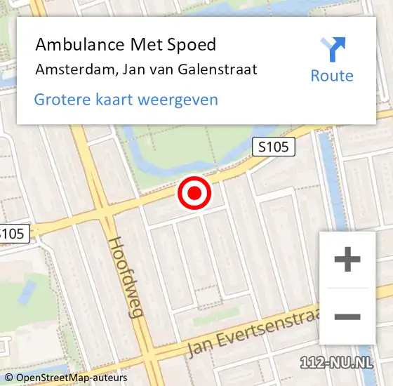 Locatie op kaart van de 112 melding: Ambulance Met Spoed Naar Amsterdam, Jan van Galenstraat op 4 juli 2024 20:25