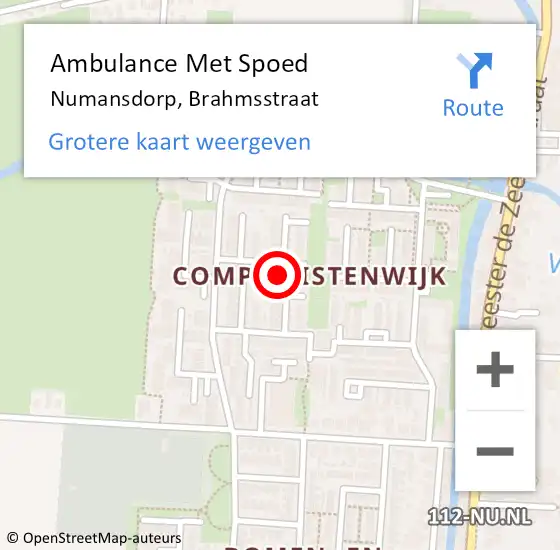 Locatie op kaart van de 112 melding: Ambulance Met Spoed Naar Numansdorp, Brahmsstraat op 4 juli 2024 20:33