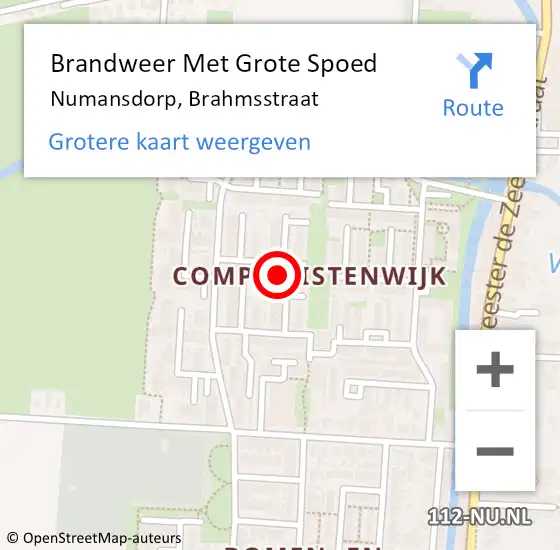 Locatie op kaart van de 112 melding: Brandweer Met Grote Spoed Naar Numansdorp, Brahmsstraat op 4 juli 2024 20:35