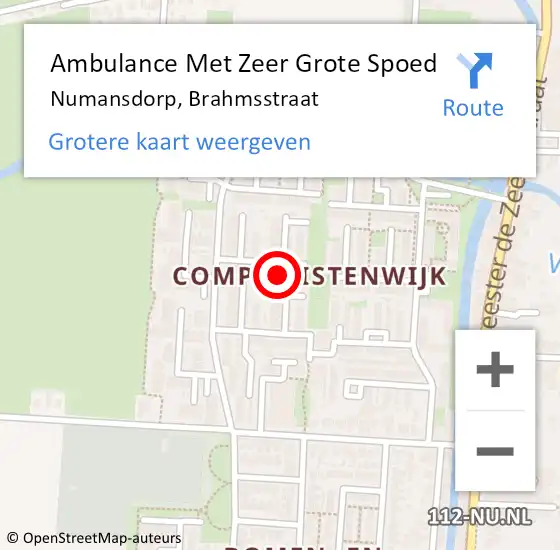 Locatie op kaart van de 112 melding: Ambulance Met Zeer Grote Spoed Naar Numansdorp, Brahmsstraat op 4 juli 2024 20:35