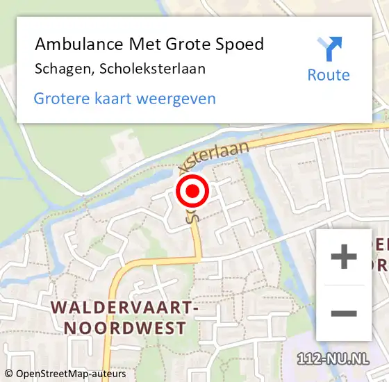 Locatie op kaart van de 112 melding: Ambulance Met Grote Spoed Naar Schagen, Scholeksterlaan op 4 juli 2024 20:50