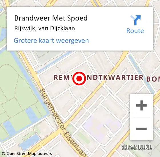 Locatie op kaart van de 112 melding: Brandweer Met Spoed Naar Rijswijk, van Dijcklaan op 4 juli 2024 20:56