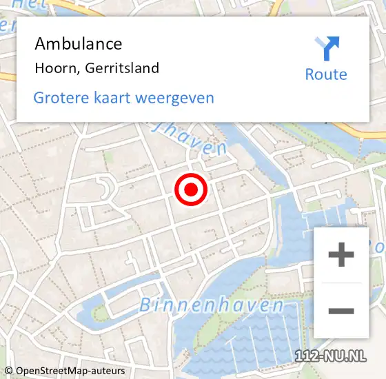 Locatie op kaart van de 112 melding: Ambulance Hoorn, Gerritsland op 4 juli 2024 20:57