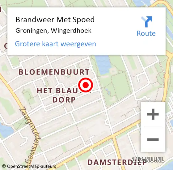 Locatie op kaart van de 112 melding: Brandweer Met Spoed Naar Groningen, Wingerdhoek op 4 juli 2024 21:01