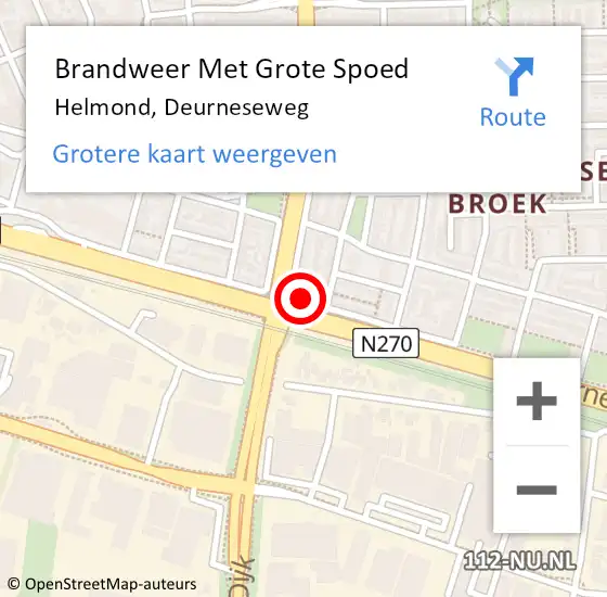 Locatie op kaart van de 112 melding: Brandweer Met Grote Spoed Naar Helmond, Deurneseweg op 4 juli 2024 21:09