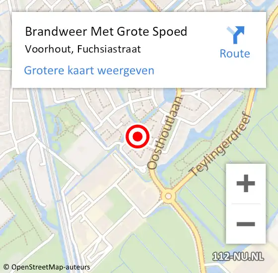 Locatie op kaart van de 112 melding: Brandweer Met Grote Spoed Naar Voorhout, Fuchsiastraat op 4 juli 2024 21:19