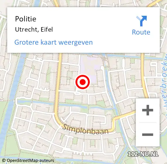 Locatie op kaart van de 112 melding: Politie Utrecht, Eifel op 4 juli 2024 21:58