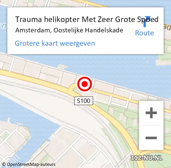 Locatie op kaart van de 112 melding: Trauma helikopter Met Zeer Grote Spoed Naar Amsterdam, Oostelijke Handelskade op 4 juli 2024 22:11
