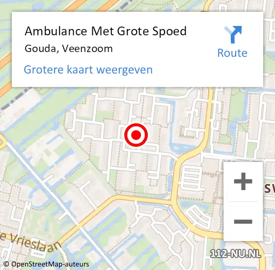 Locatie op kaart van de 112 melding: Ambulance Met Grote Spoed Naar Gouda, Veenzoom op 4 juli 2024 22:33