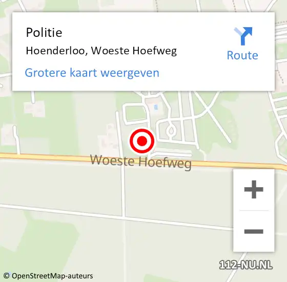 Locatie op kaart van de 112 melding: Politie Hoenderloo, Woeste Hoefweg op 4 juli 2024 22:36