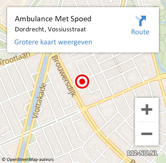 Locatie op kaart van de 112 melding: Ambulance Met Spoed Naar Dordrecht, Vossiusstraat op 4 juli 2024 22:50