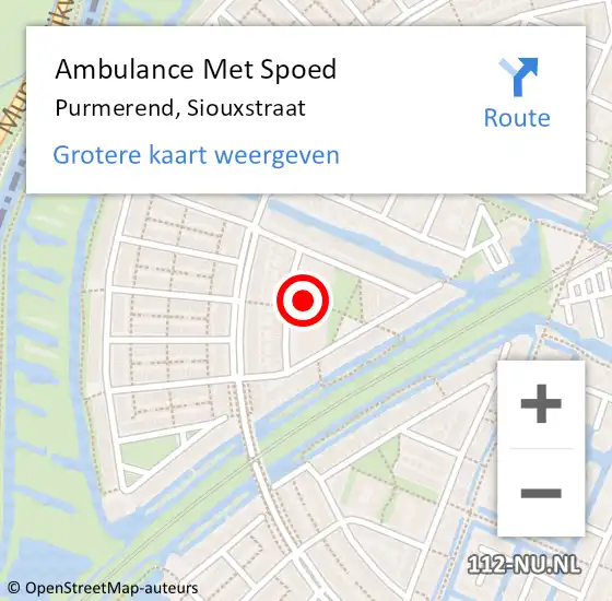 Locatie op kaart van de 112 melding: Ambulance Met Spoed Naar Purmerend, Siouxstraat op 4 juli 2024 23:12