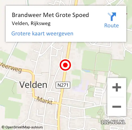 Locatie op kaart van de 112 melding: Brandweer Met Grote Spoed Naar Velden, Rijksweg op 4 juli 2024 23:42