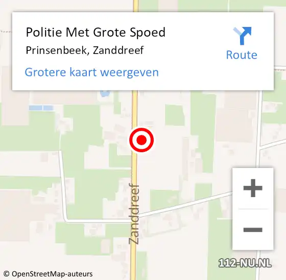 Locatie op kaart van de 112 melding: Politie Met Grote Spoed Naar Prinsenbeek, Zanddreef op 4 juli 2024 23:46