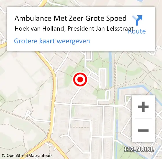 Locatie op kaart van de 112 melding: Ambulance Met Zeer Grote Spoed Naar Hoek van Holland, President Jan Lelsstraat op 4 juli 2024 23:53