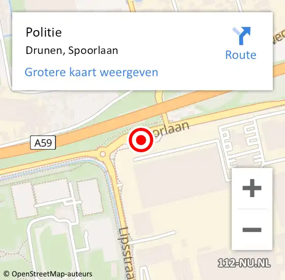 Locatie op kaart van de 112 melding: Politie Drunen, Spoorlaan op 5 juli 2024 00:14