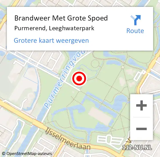 Locatie op kaart van de 112 melding: Brandweer Met Grote Spoed Naar Purmerend, Leeghwaterpark op 5 juli 2024 00:46