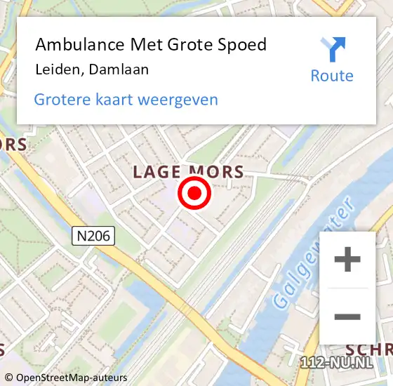 Locatie op kaart van de 112 melding: Ambulance Met Grote Spoed Naar Leiden, Damlaan op 5 juli 2024 01:21