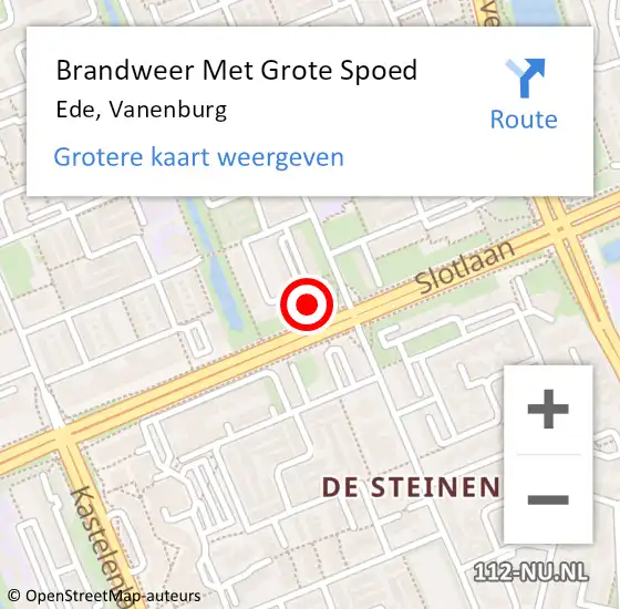 Locatie op kaart van de 112 melding: Brandweer Met Grote Spoed Naar Ede, Vanenburg op 5 juli 2024 01:29