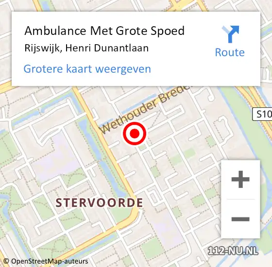 Locatie op kaart van de 112 melding: Ambulance Met Grote Spoed Naar Rijswijk, Henri Dunantlaan op 5 juli 2024 01:36