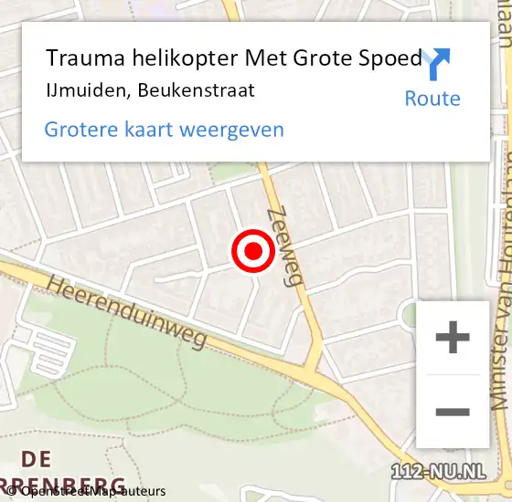 Locatie op kaart van de 112 melding: Trauma helikopter Met Grote Spoed Naar IJmuiden, Beukenstraat op 5 juli 2024 01:54