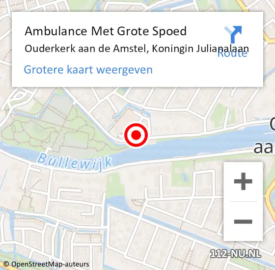 Locatie op kaart van de 112 melding: Ambulance Met Grote Spoed Naar Ouderkerk aan de Amstel, Koningin Julianalaan op 5 juli 2024 02:03