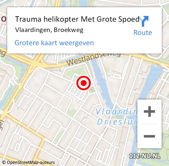 Locatie op kaart van de 112 melding: Trauma helikopter Met Grote Spoed Naar Vlaardingen, Broekweg op 5 juli 2024 02:13
